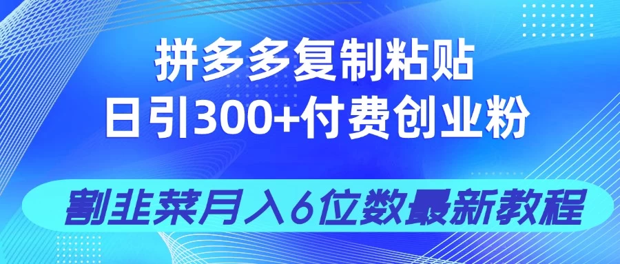 拼多多复制粘贴日引300+付费创业粉,割韭菜月入6位数最新教程! 第1张 拼多多复制粘贴日引300+付费创业粉,割韭菜月入6位数最新教程! 第1张