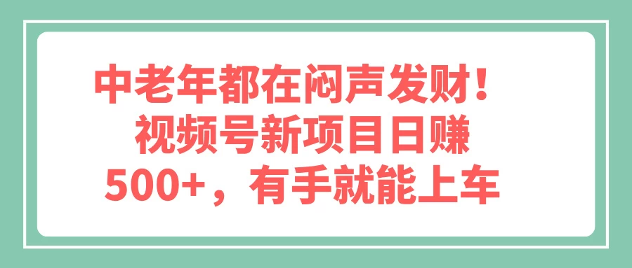 中老年都在闷声发财!视频号新项目日赚500+,有手就能上车
