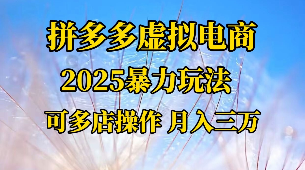 2025暴力玩法拼多多虚拟电商,可多店操作 月入30000+