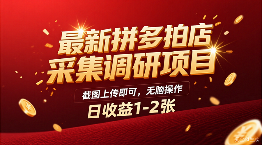 最新拼多多拍店采集调研项目,截图上传即可,无脑操作,日收益1-2张 第1张 最新拼多多拍店采集调研项目,截图上传即可,无脑操作,日收益1-2张 第1张